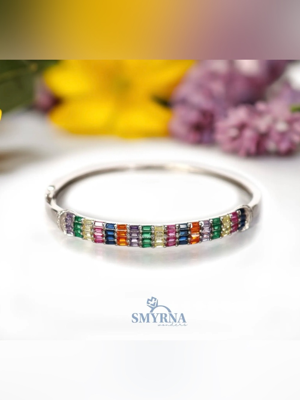 Rainbow Sterling Silver Bracelet – Colorful Cubic Zirconia Bangle